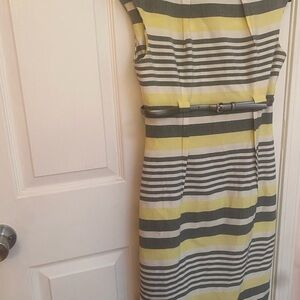 Calvin Klein Yellow and Gray Striped Midi Dress